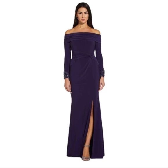 Adrianna Papell Dresses & Skirts - NWT Adrianna Papell Aubergine formal dress off shoulder jersey gown Size 10
